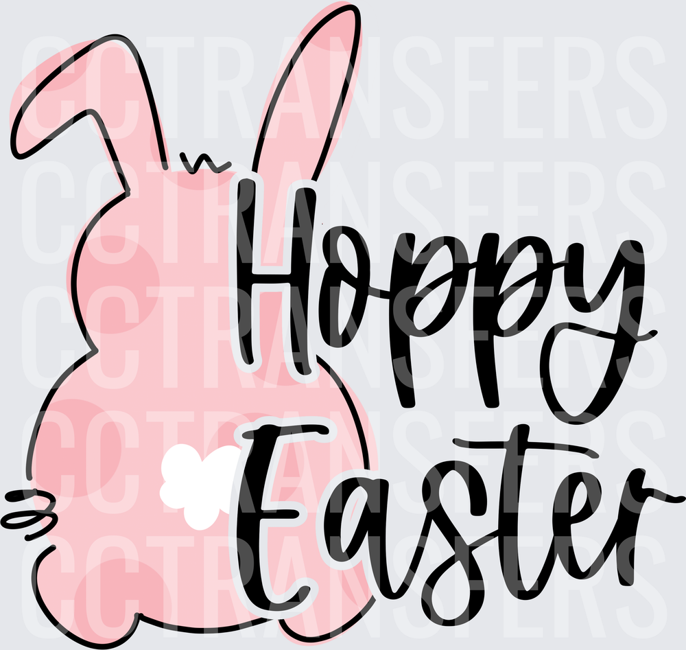 Hoppy Easter Pink Bunny Back View Polka Dot (DTF)