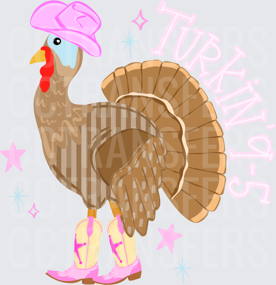 Turkin Girls Cowboy Hat Boots Thanksgiving Turkey (DTF)