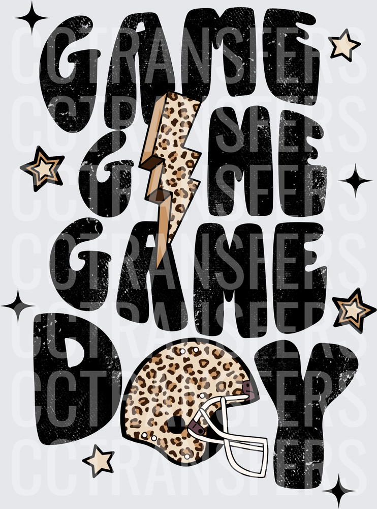 Game Game Game Day Leopard Football Helmet Lightning Bolt (DTF)