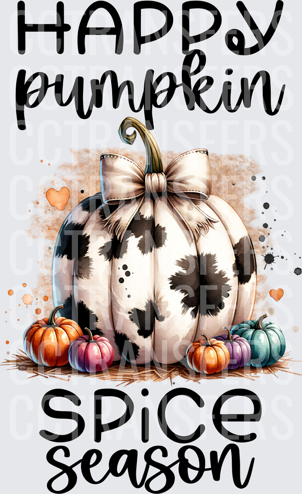 Happy Pumpkin Spice Season Cow Print Bow Pumpkin (DTF)