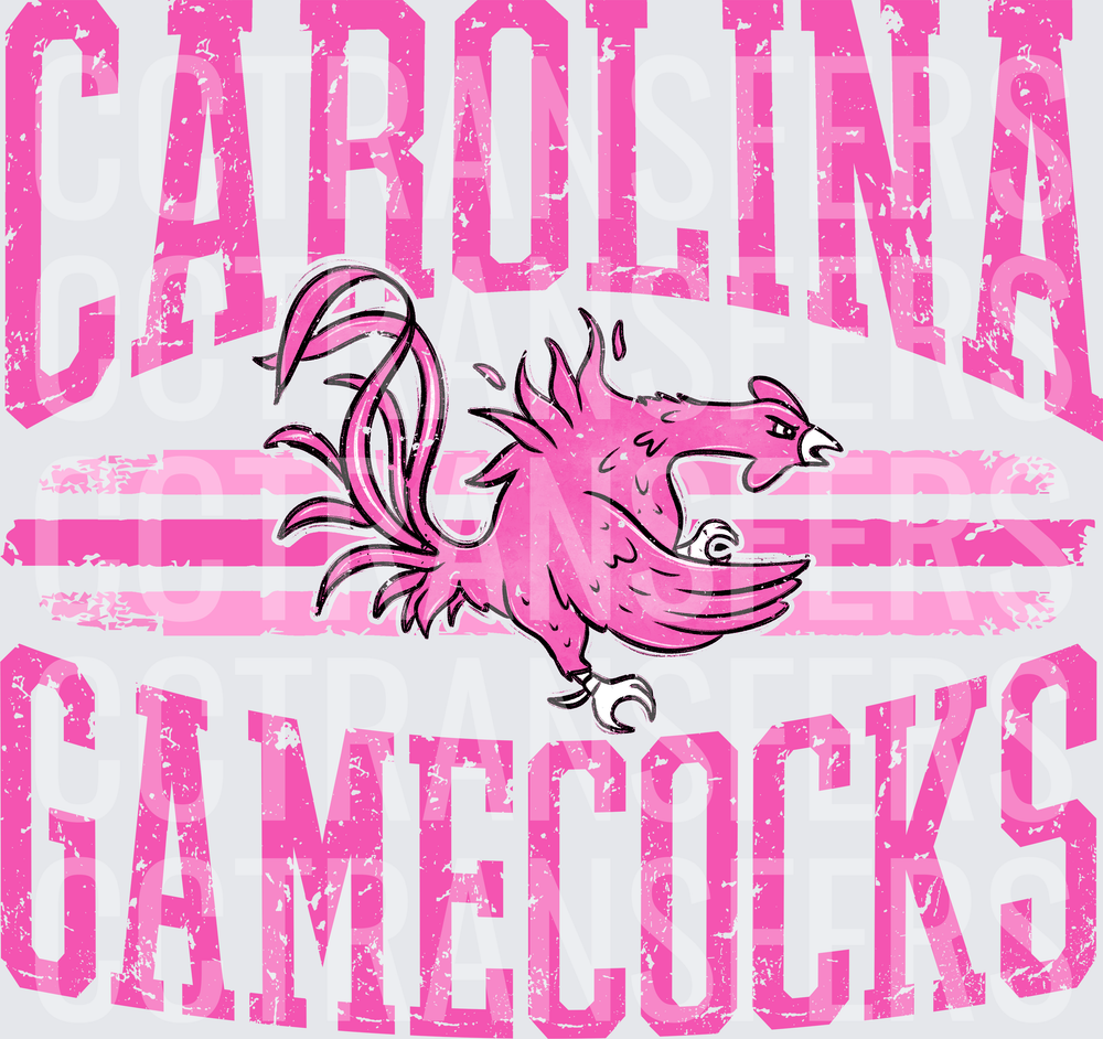 Pink Distressed Fighting Gamecock Mascot Arched Lettering (DTF)