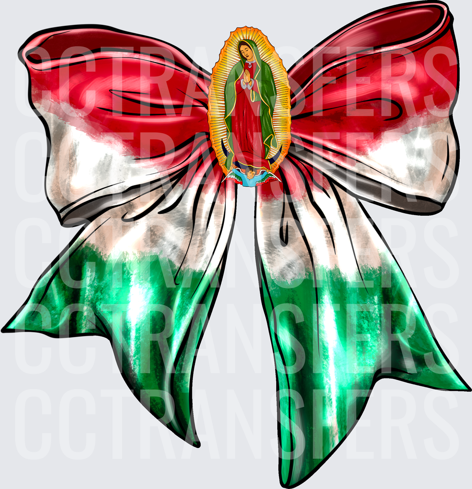 Mexican Flag Bow with Virgin Mary Center (DTF)