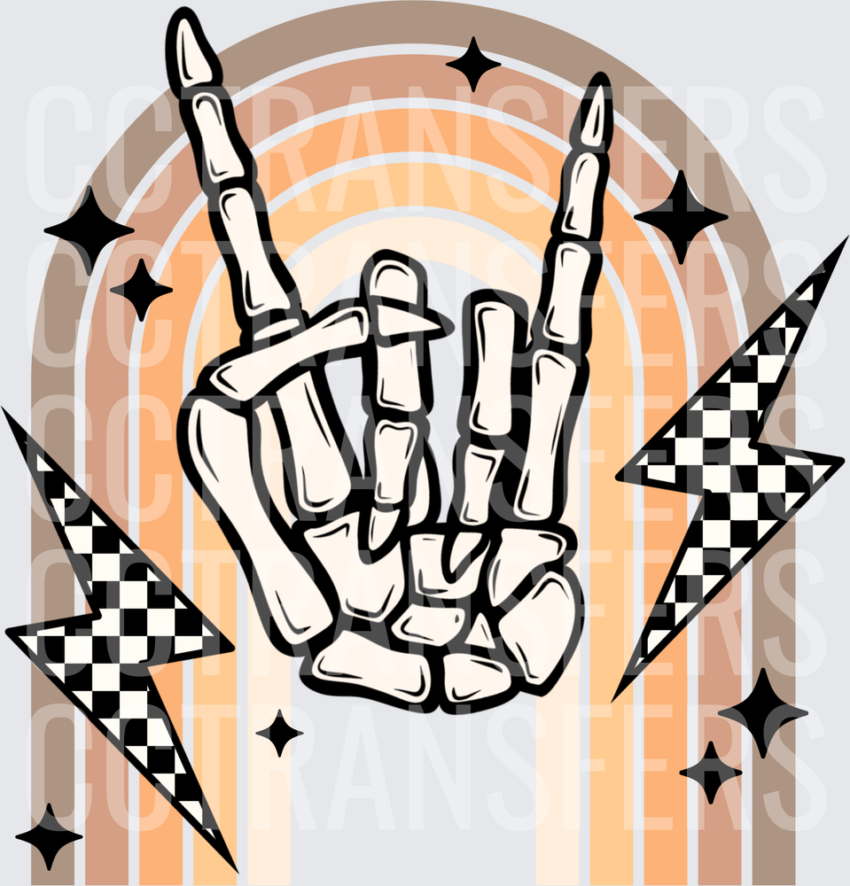 Skeleton Rock Hand Boho Rainbow Checkered Lightning DTF
