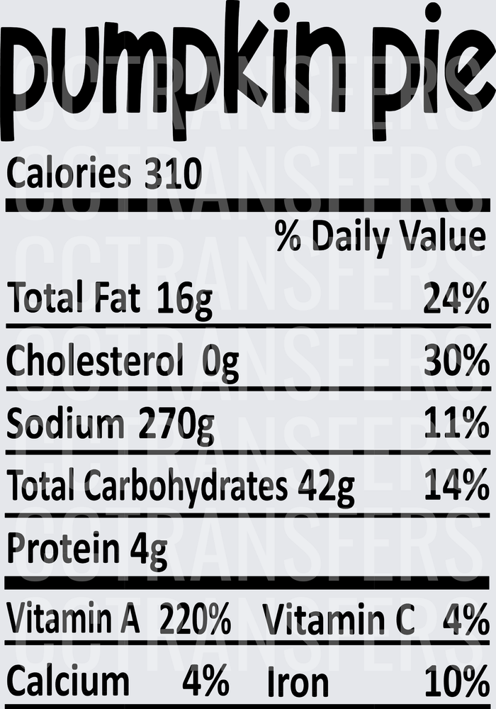 Pumpkin Pie Nutrition Facts Label Design (DTF)