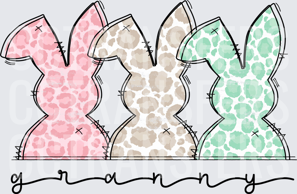 Granny Leopard Print Easter Bunny Trio (DTF)