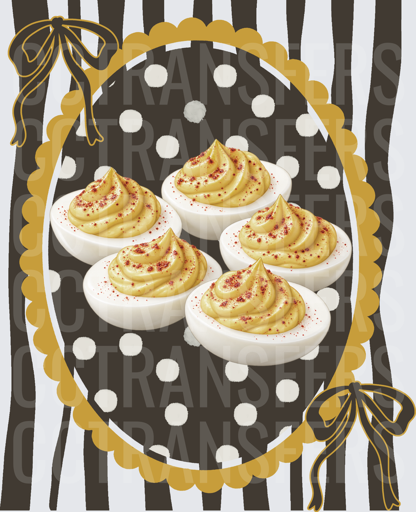 Deviled Eggs Fancy Oval Frame Gold Bow Polka Dot (DTF)