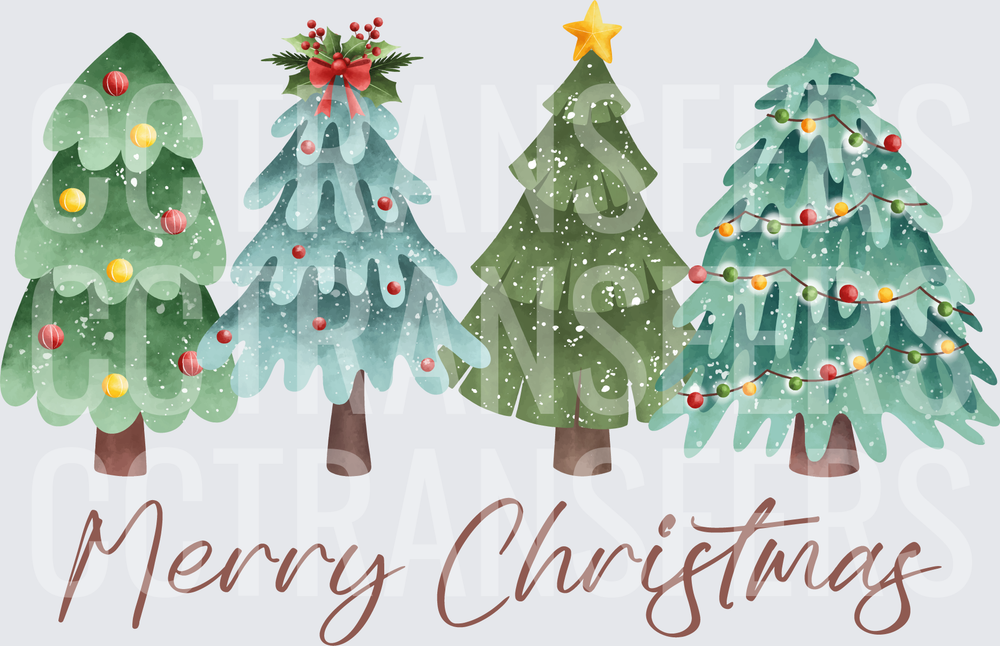 Merry Christmas Watercolor Four Decorated Trees (DTF)