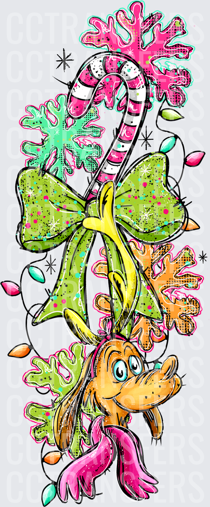 Upside Down Fuzzy Creature Christmas Bow Candy Cane (DTF)