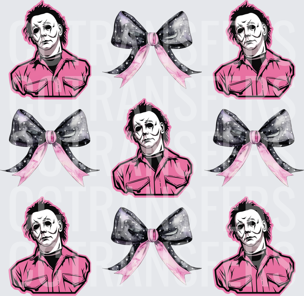 Pink Horror Mask Man with Galaxy Star Bows Pattern (DTF)