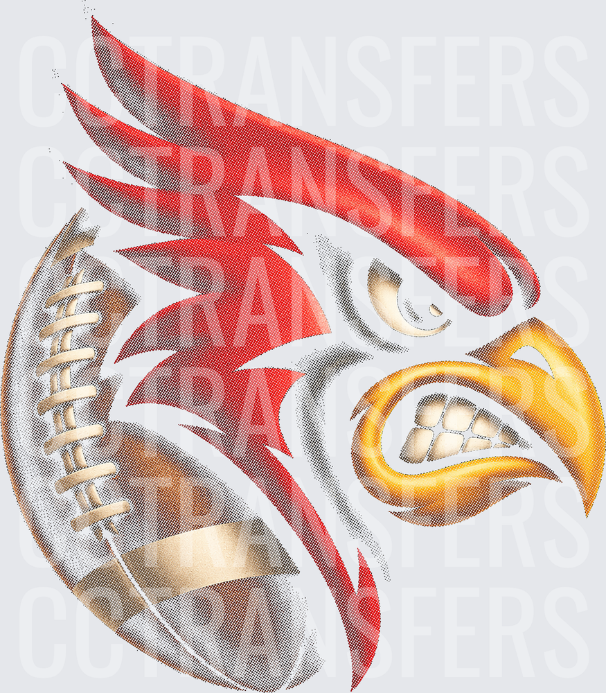 Fierce Red Hawk Head with Football Mascot Design (DTF)