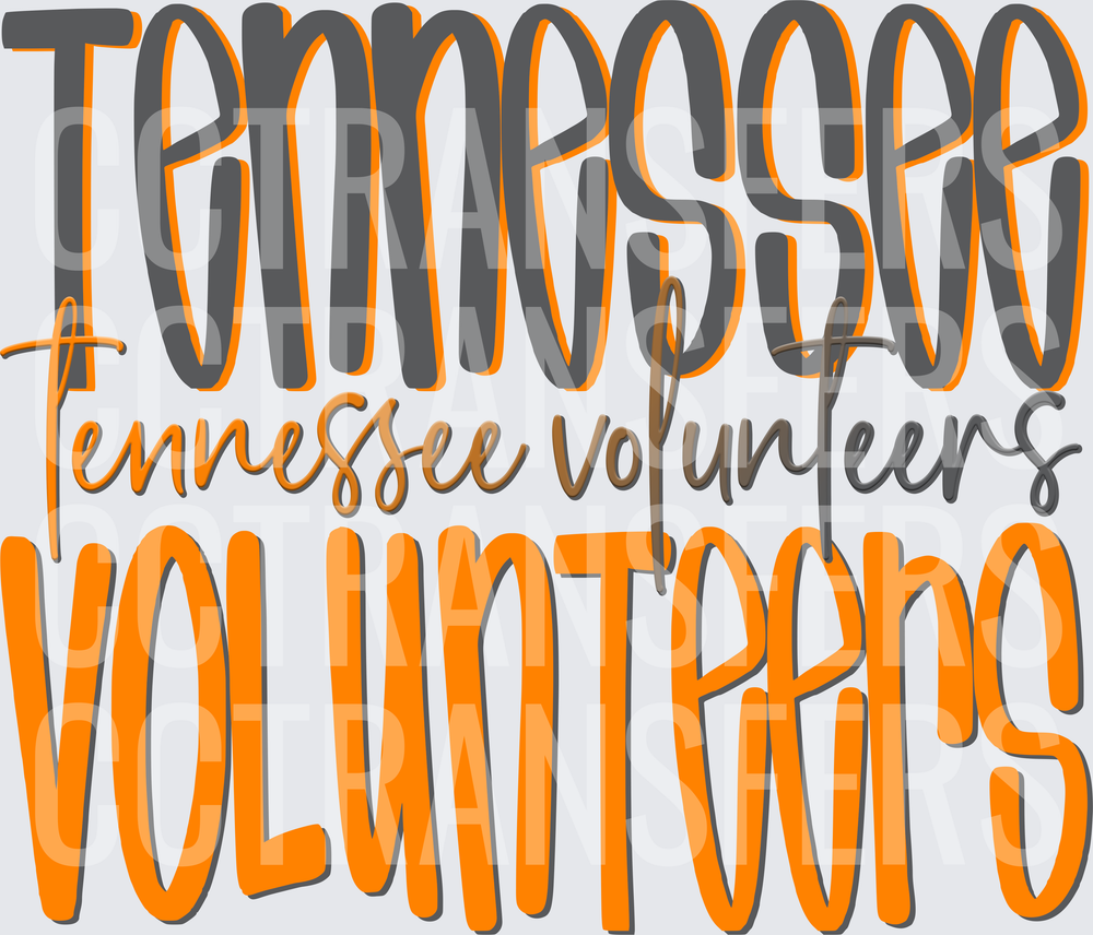 Tennessee Volunteers Layered Text Orange Gray Design (DTF)