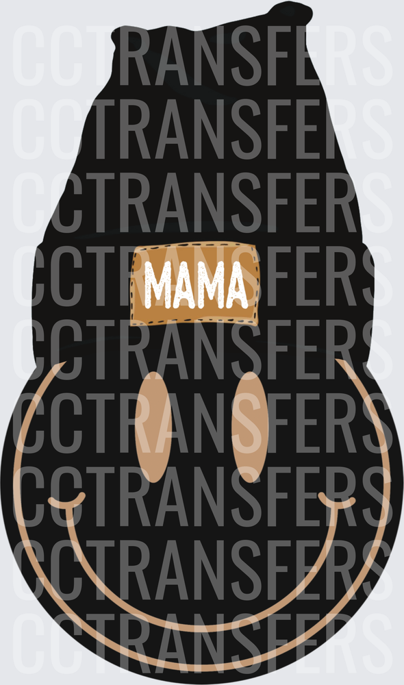Mama Patch Black Beanie Smiley Face (DTF)