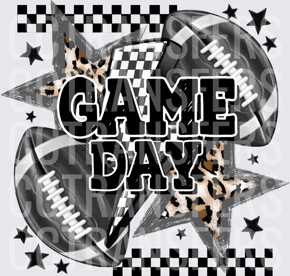 Game Day Football Leopard Checkered Stars (DTF)