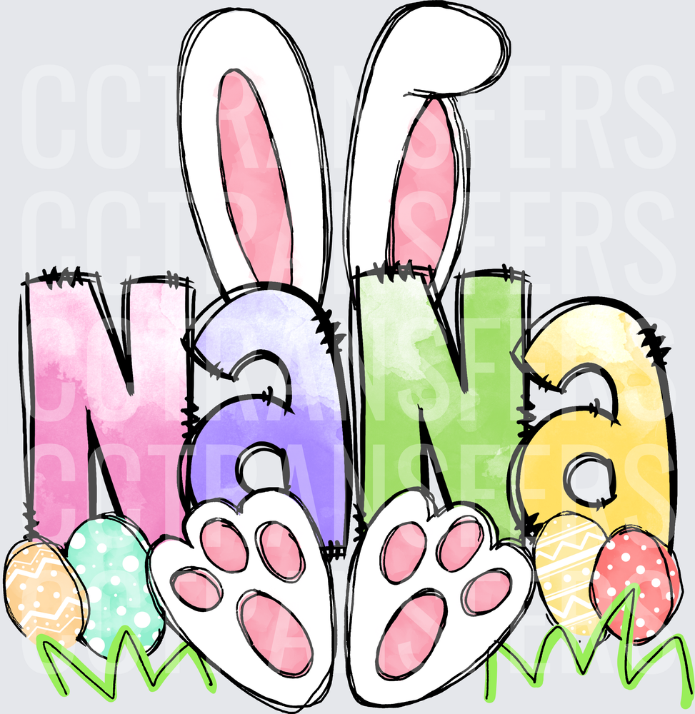 Nana Easter Bunny Ears Feet Colorful Eggs (DTF)
