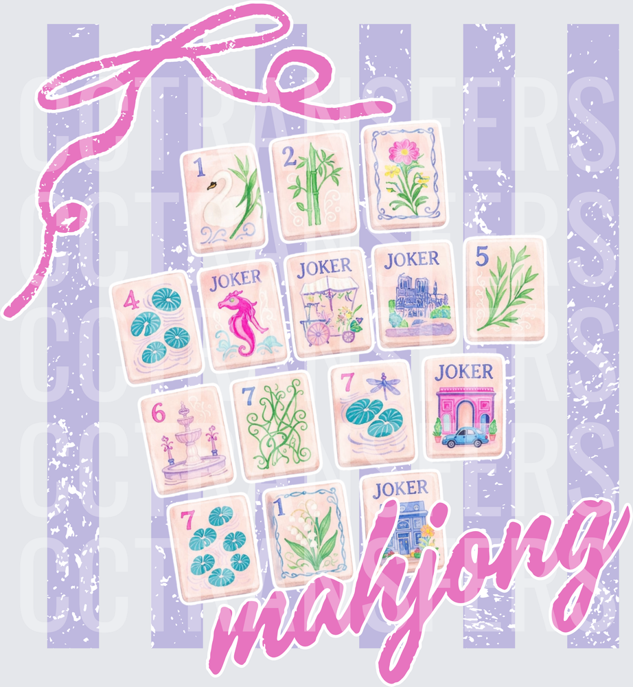 Mahjong Tiles Bow Ribbon Pastel Floral Paris (DTF)