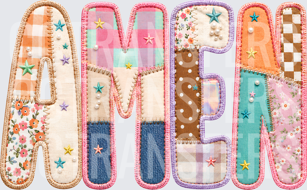 Patchwork Quilted AMEN Letter Design (DTF)