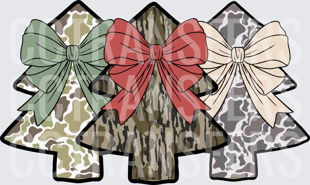Three Camo Christmas Trees with Bows (DTF)