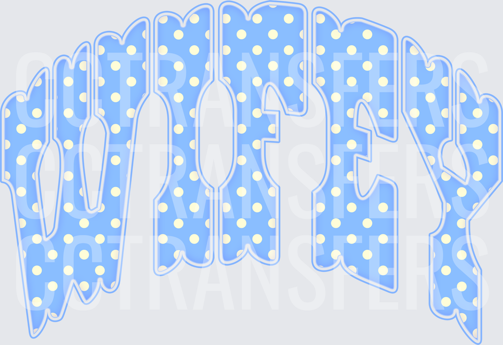 Wifey Blue Polka Dot Arched Bold Letters (DTF)