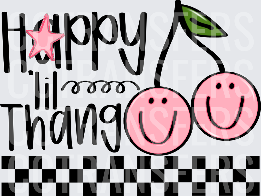 Happy Lil Thang Smiley Face Cherries Checkered (DTF)