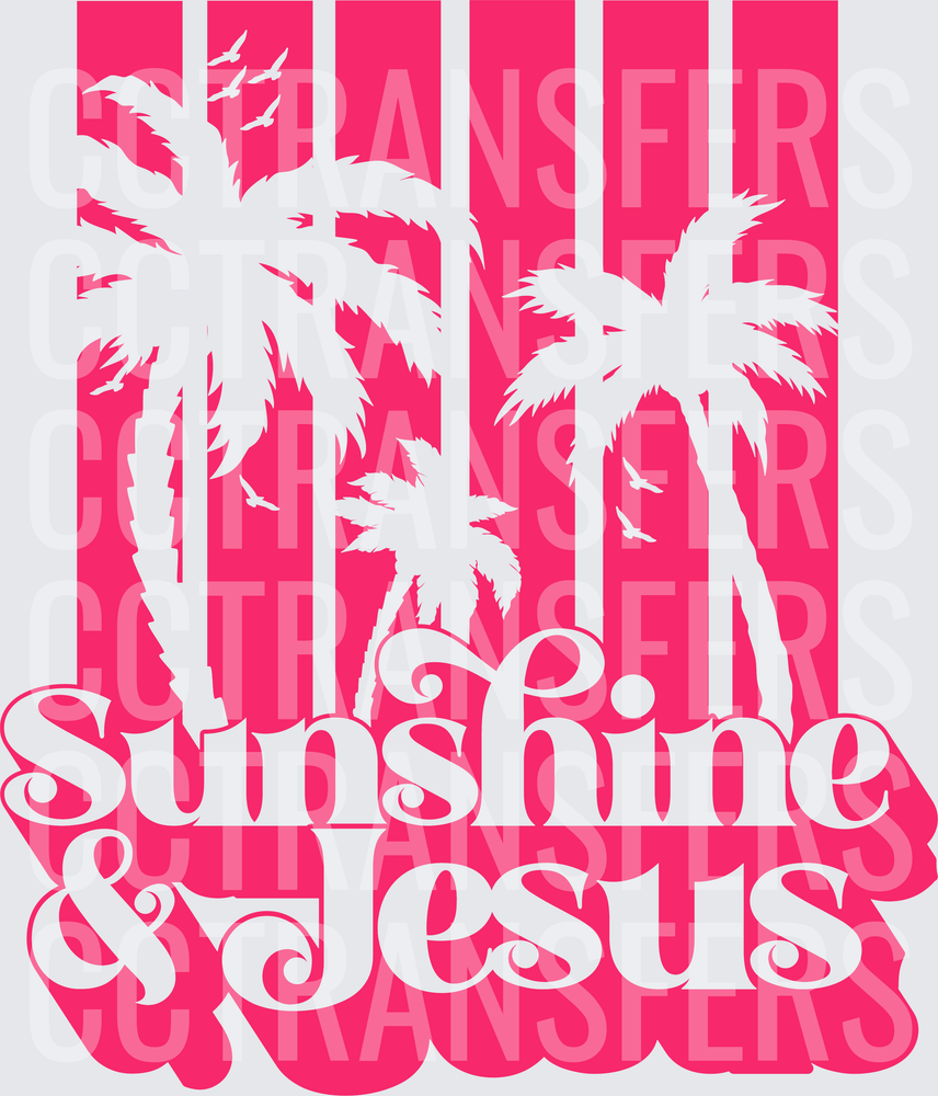 Sunshine & Jesus Palm Trees Retro Stripe Design (DTF)
