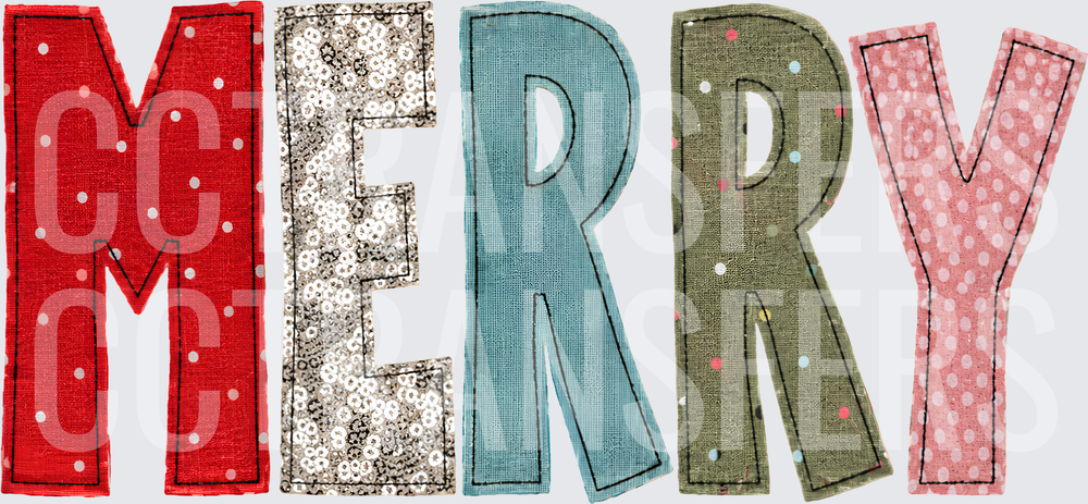 Merry Patchwork Fabric Applique Letters Holiday (DTF)