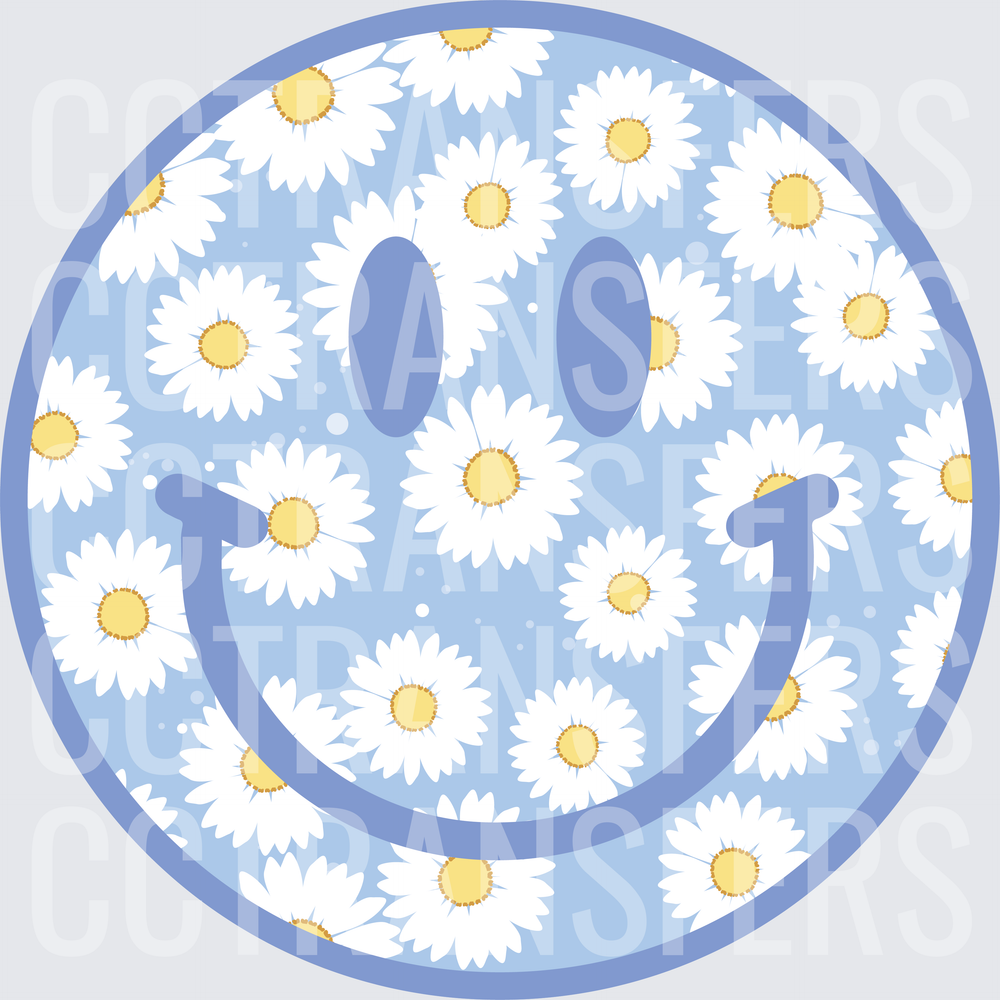 Periwinkle Daisy Floral Smiley Face (DTF)