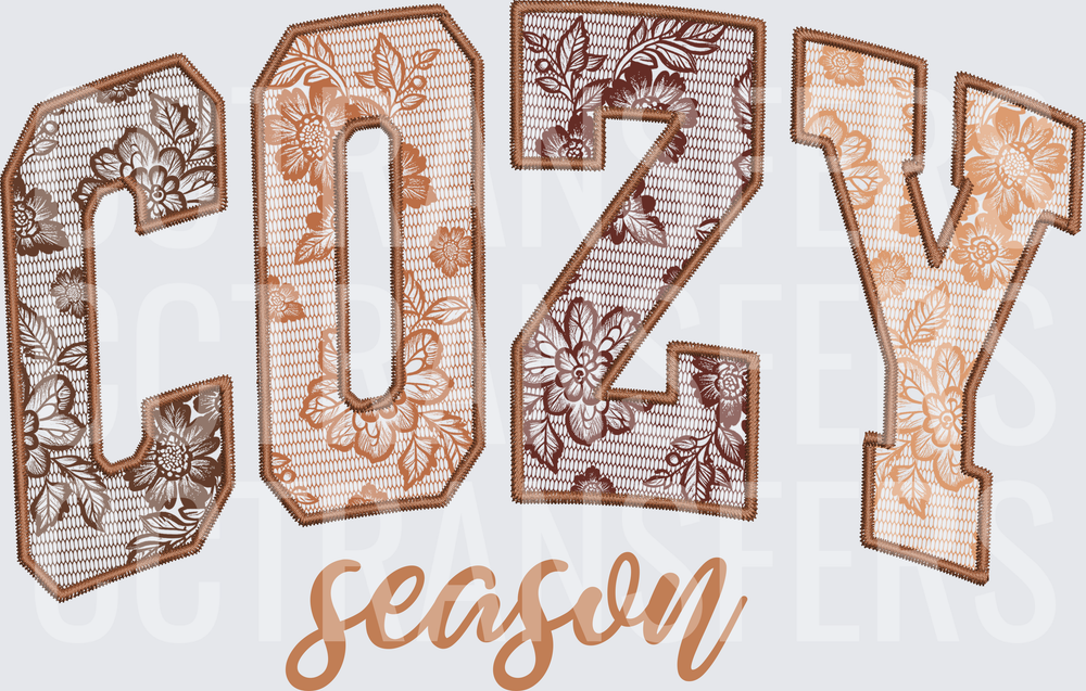 Cozy Season Floral Lace Varsity Letter Design (DTF)
