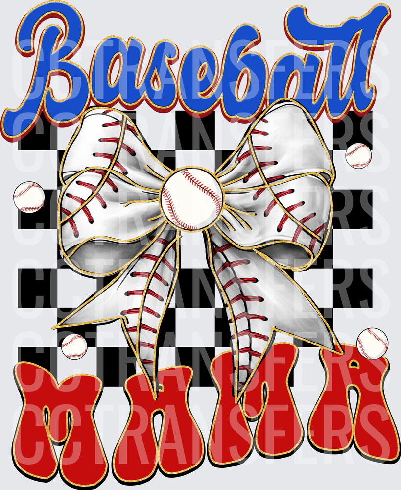 Baseball Mama Coquette Bow Checkered Design (DTF)