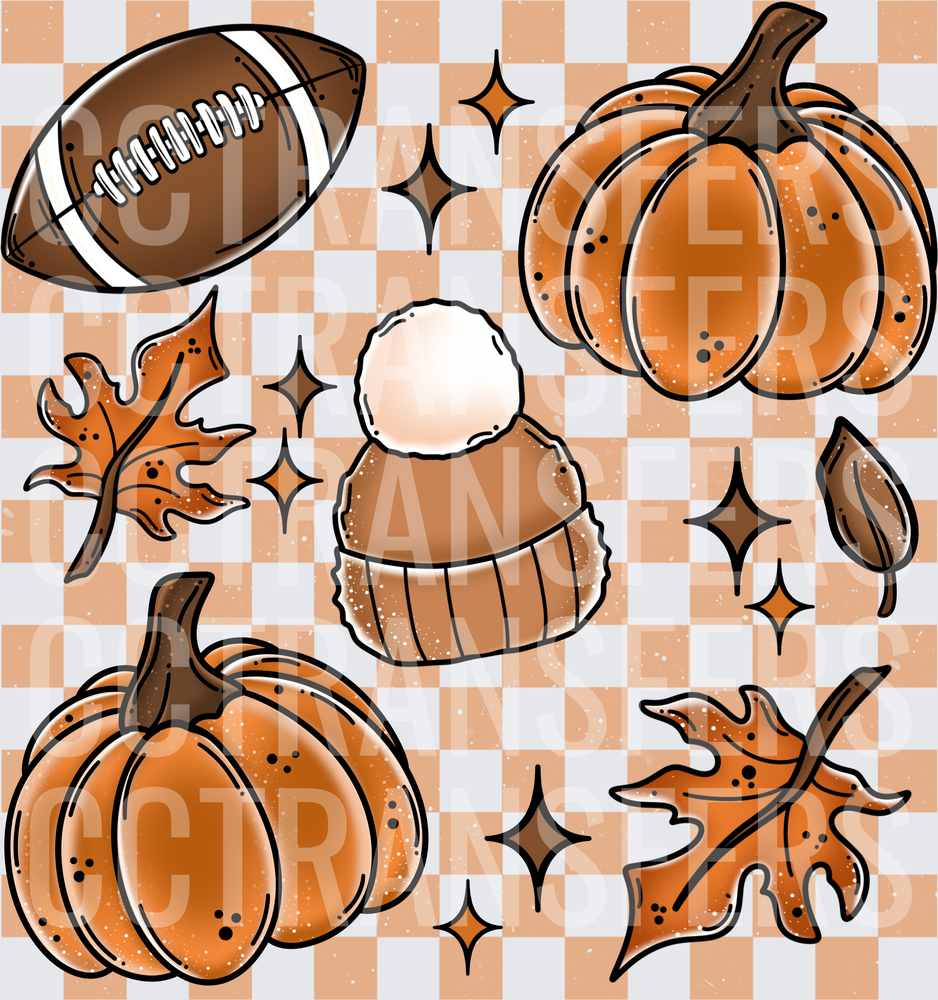 Fall Football Pumpkins Leaves Beanie Checkered DTF