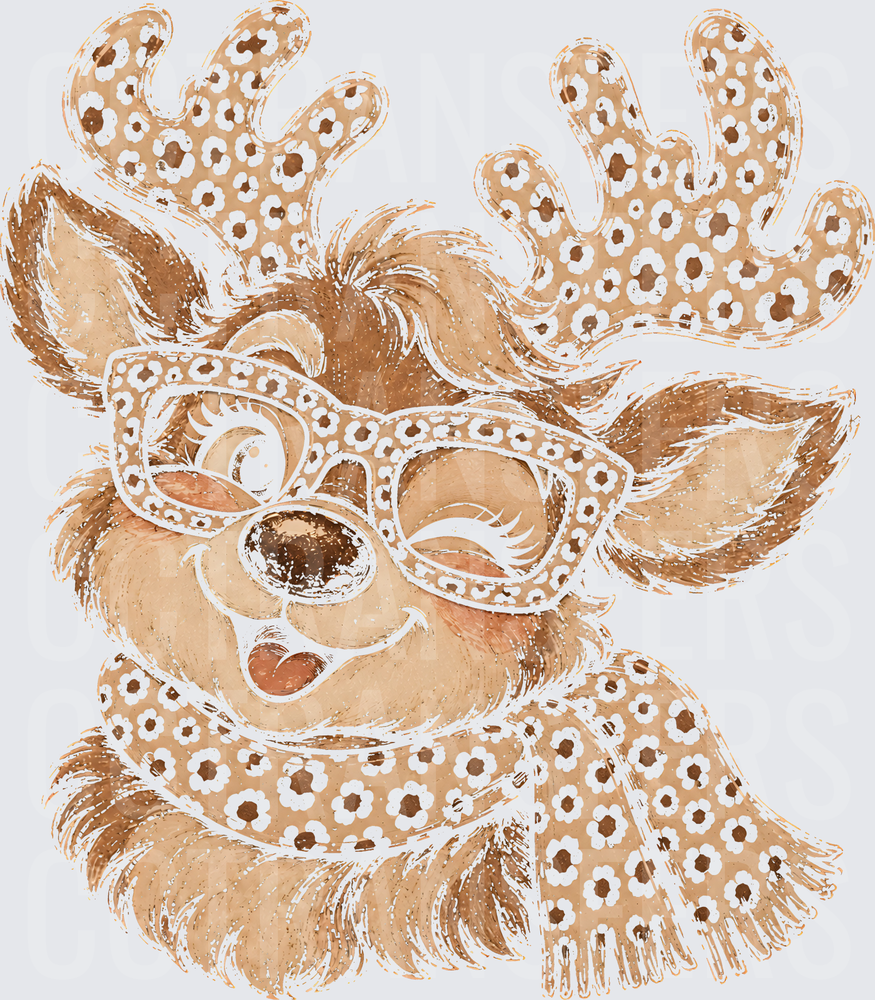 Boho Floral Reindeer with Glasses and Scarf (DTF)