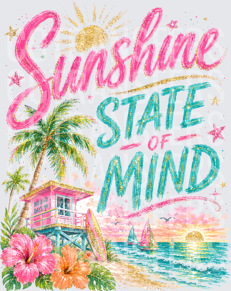 Sunshine State of Mind Tropical Beach Scene (DTF)
