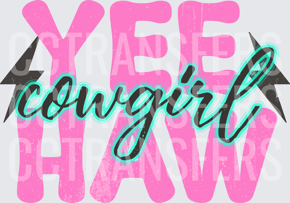 Yee Haw Cowgirl Pink Distressed Lightning Bolt (DTF)