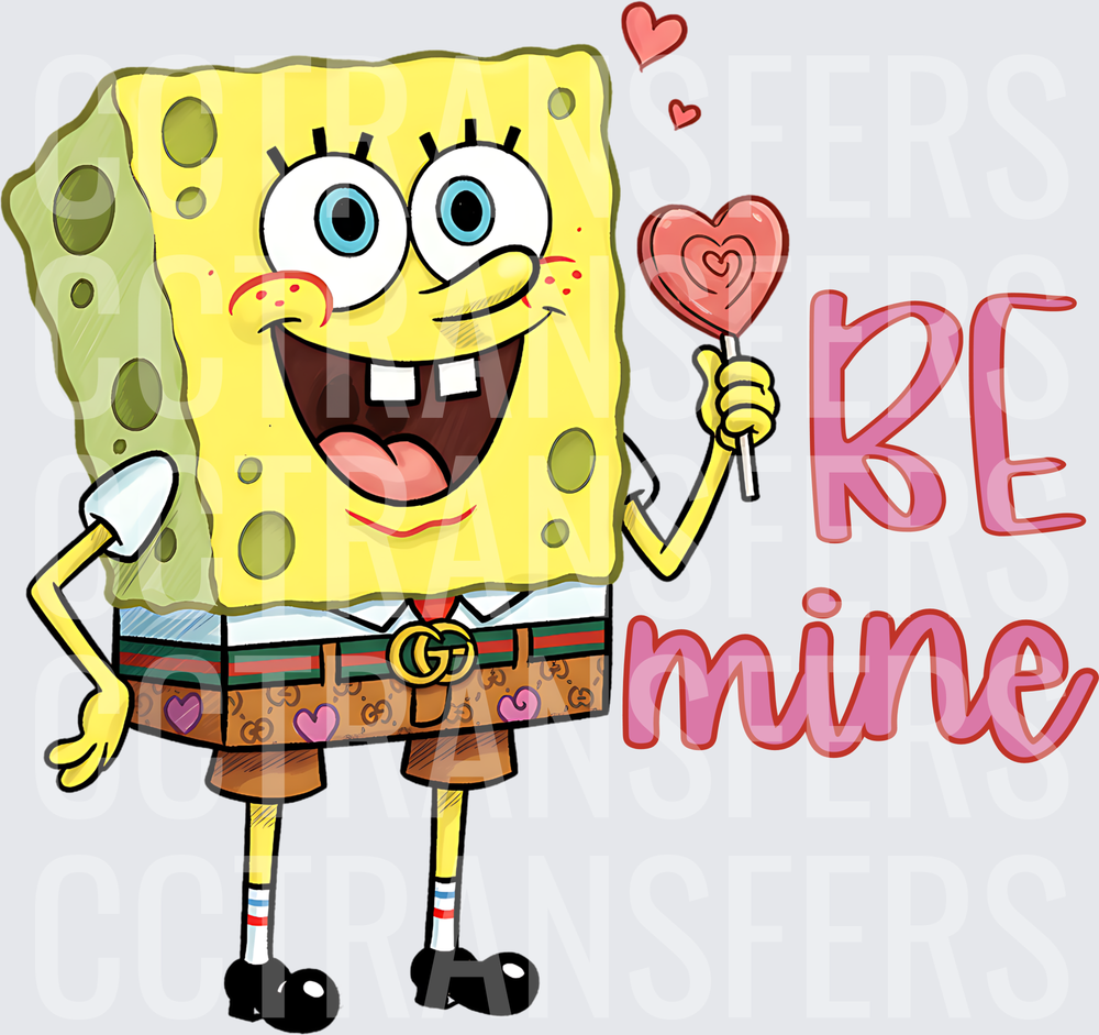 Smiling Square Sponge Be Mine Valentine Heart Lollipop (DTF)