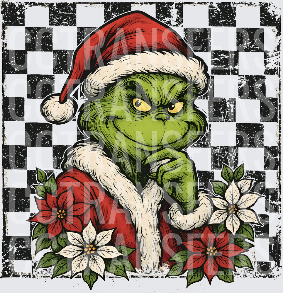 Scheming Green G-Man Santa Poinsettia Checkered (DTF)