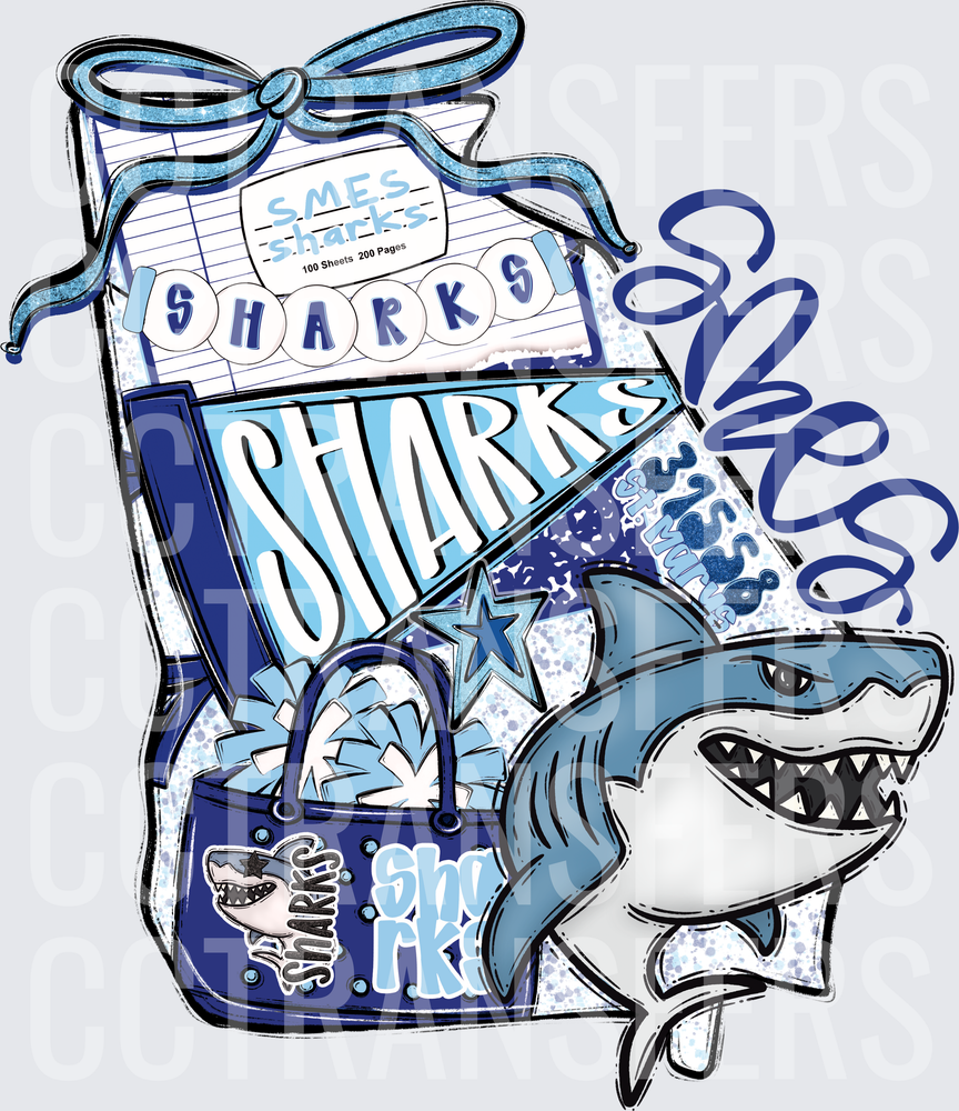 SMES Sharks School Spirit Mascot Bundle with Bow (DTF)
