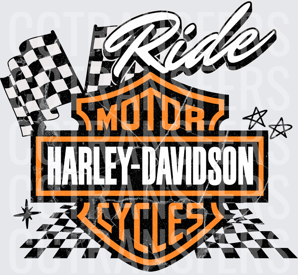 Ride Motor Cycles Racing Checkered Flag Shield Logo (DTF)
