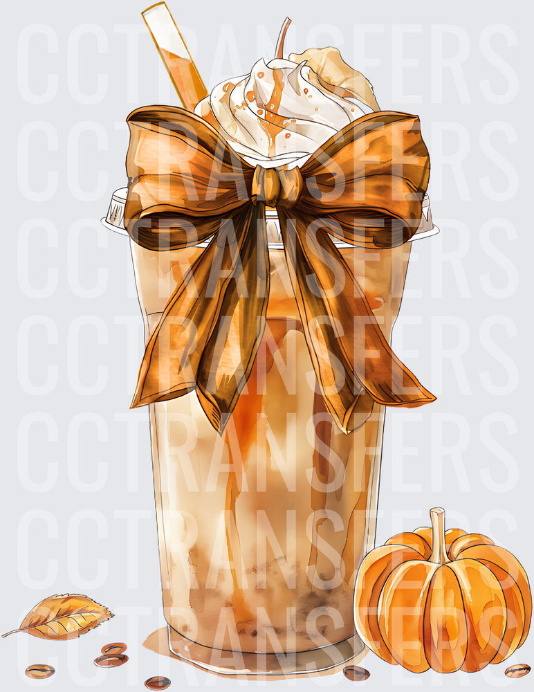 Watercolor Pumpkin Spice Iced Coffee with Fall Bow (DTF)