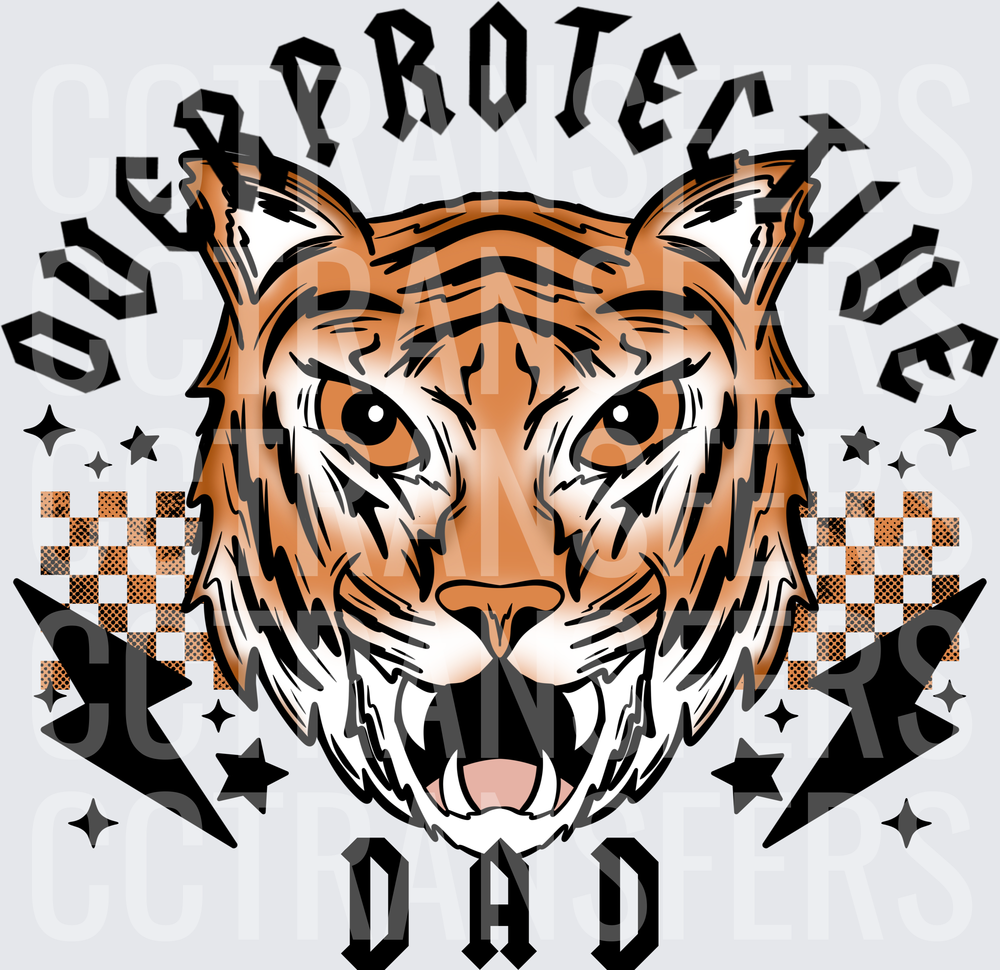Overprotective Dad Roaring Tiger Lightning Bolt (DTF)