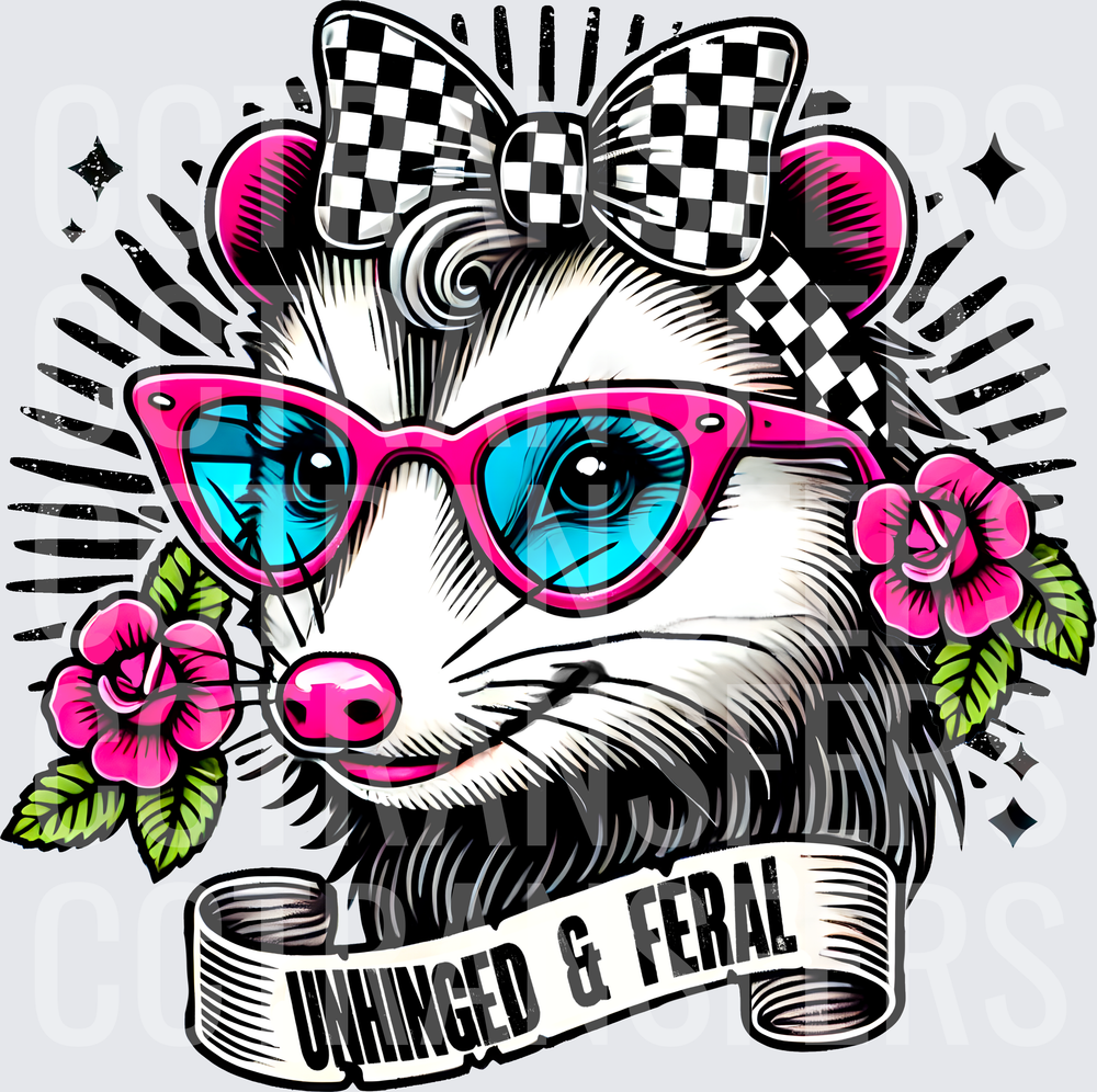 Unhinged & Feral Possum Pink Sunglasses Checkered Bow (DTF)