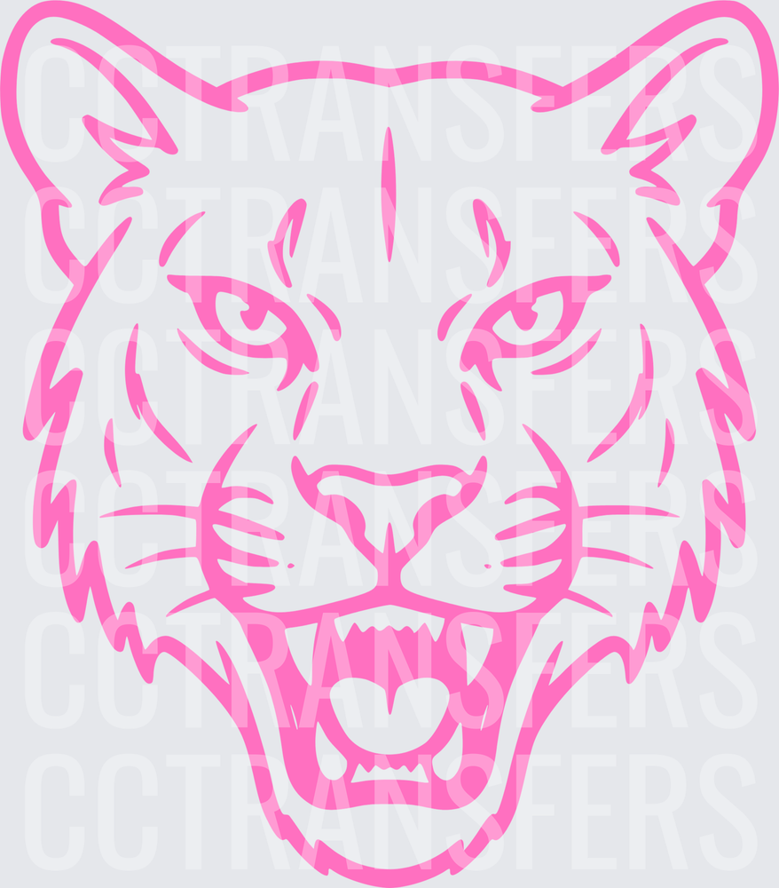Pink Roaring Wildcat Face Line Art (DTF)