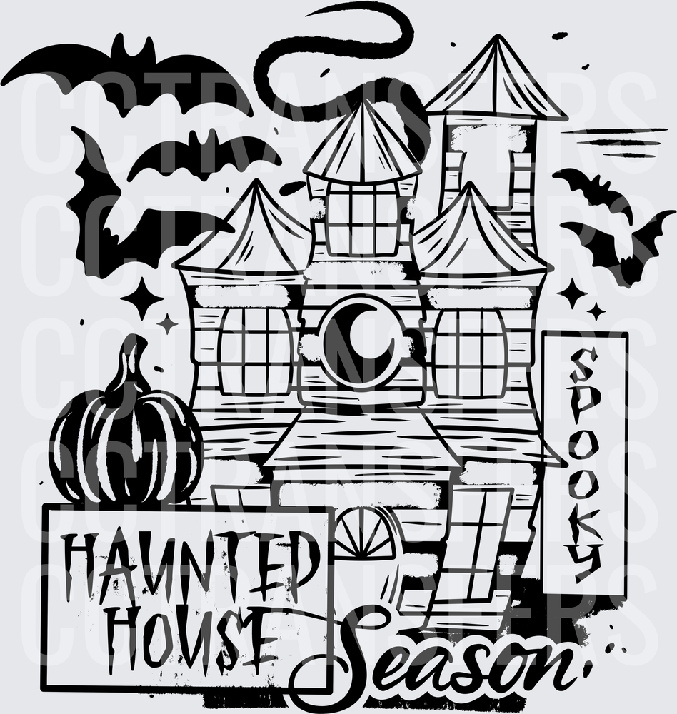 Haunted House Season Spooky Bats Pumpkin Halloween (DTF)