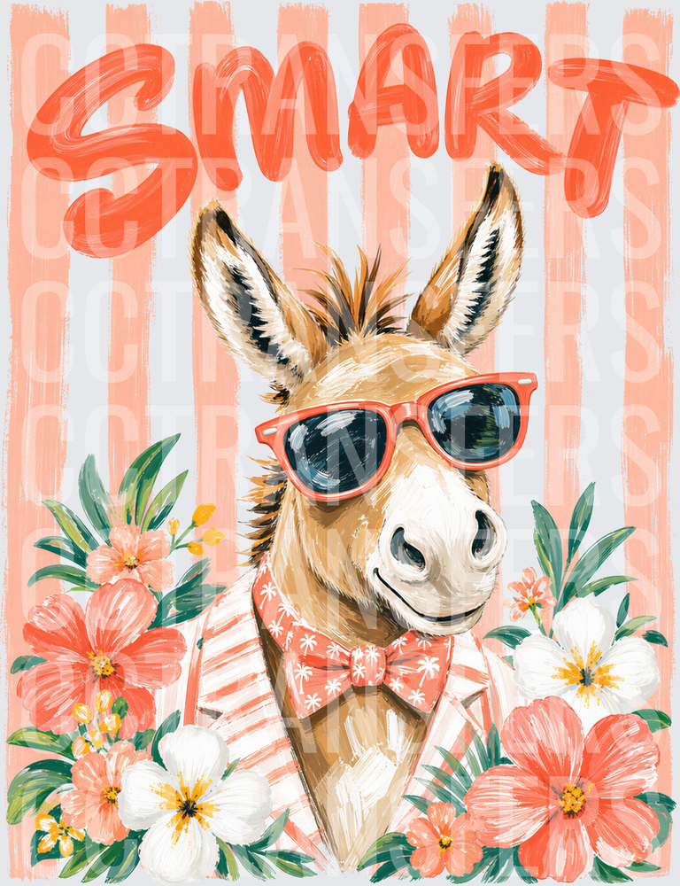 Smart Donkey in Sunglasses Floral Bowtie Design (DTF)