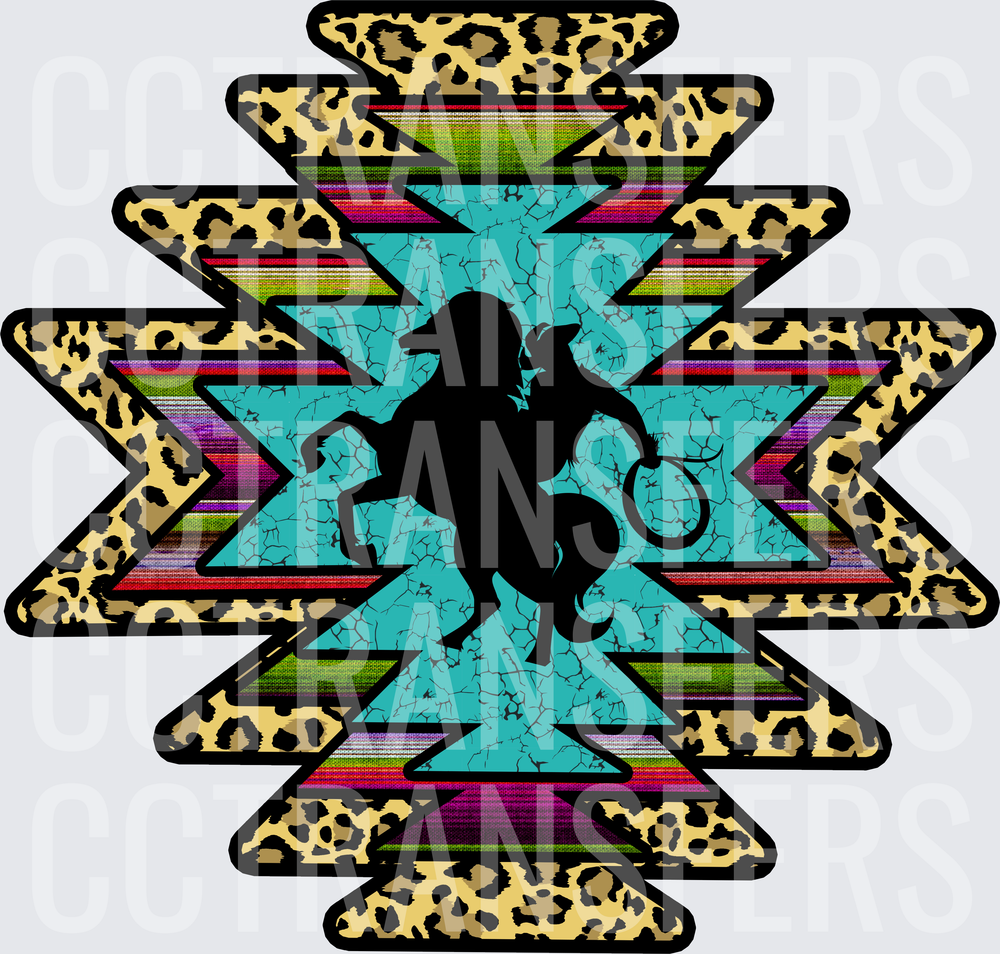 Aztec Leopard Serape Rearing Horse Silhouette (DTF)