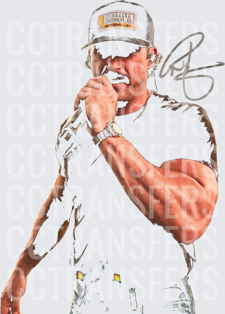 Country Singer White Tee Nebraska Cap Mic Performance (DTF)