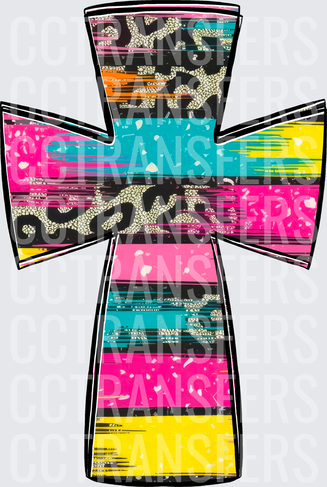 Colorful Striped Leopard Print Cross Bright Neon (DTF)