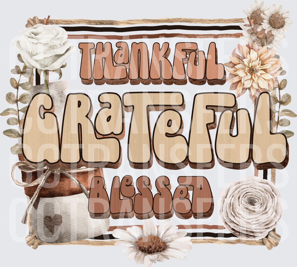 Thankful Grateful Blessed Boho Floral Retro Typography (DTF)