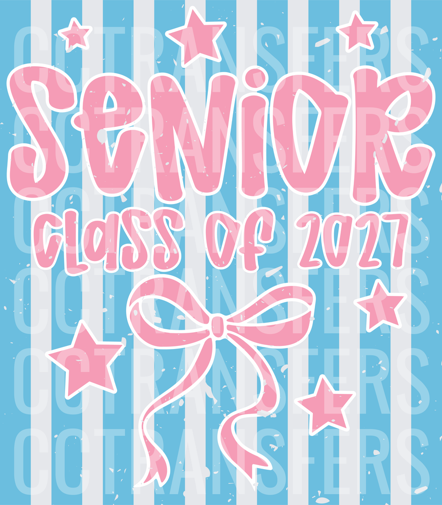 Senior Class of 2027 Pink Bow Stars Blue Stripes (DTF)