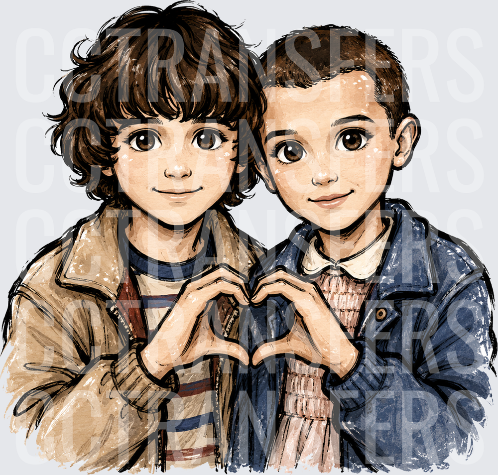 Two Kids Making Heart Shape with Hands Watercolor Art (DTF)