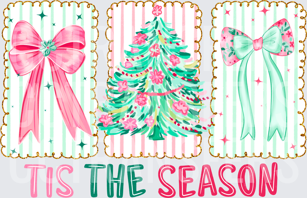 Tis The Season Pink Mint Bows Christmas Tree Trio (DTF)
