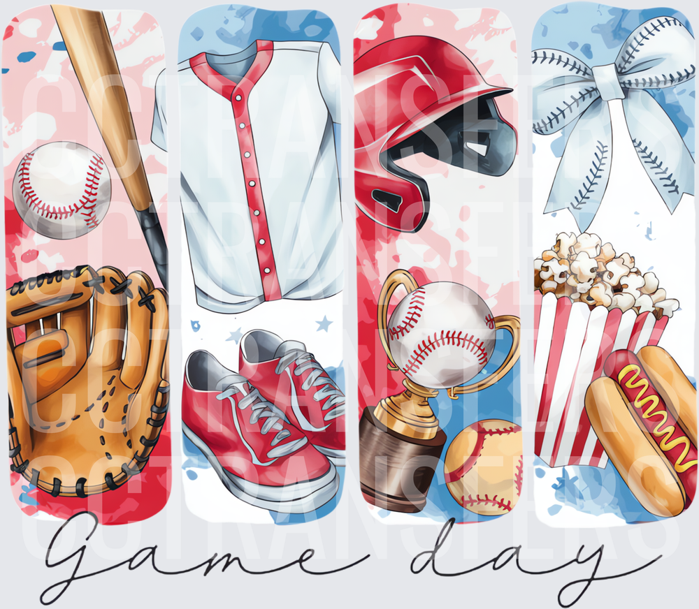 Game Day Baseball Collage Watercolor Panels (DTF)